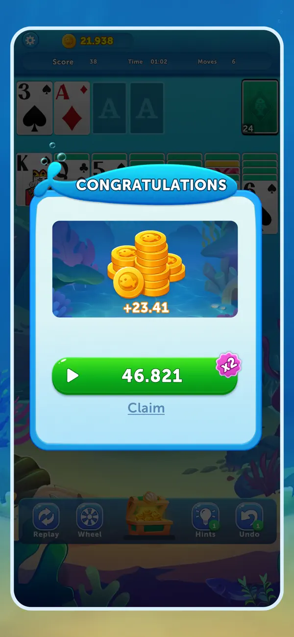 Coin reward screen